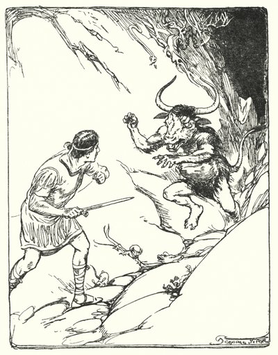 忒修斯：“他从未见过如此奇怪的野兽”（石版画） 作者 乔治·索珀