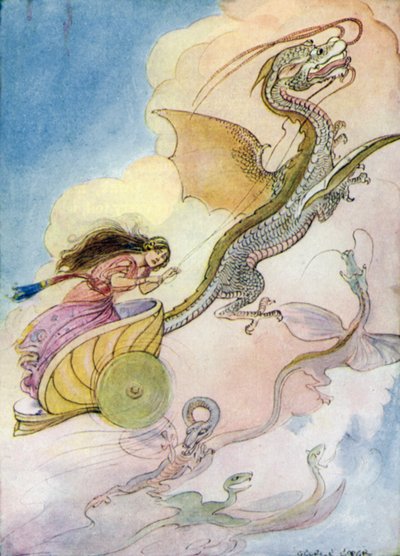 Theseus: "Medeia called her dragon chariot" (colour litho) 作者 乔治·索珀
