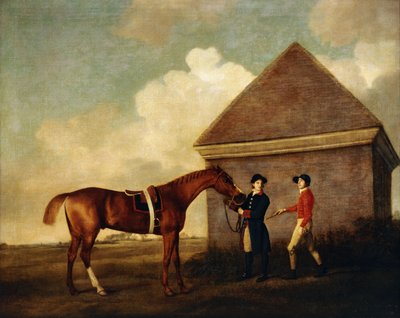 “日蚀”，由新郎和一位骑师杰克·奥克利（Jack Oakley）骑乘的深色栗色赛马，由纽马克特（Newmarket）的《 Rubbing Down House》摄于1770年 作者 乔治·斯塔布斯