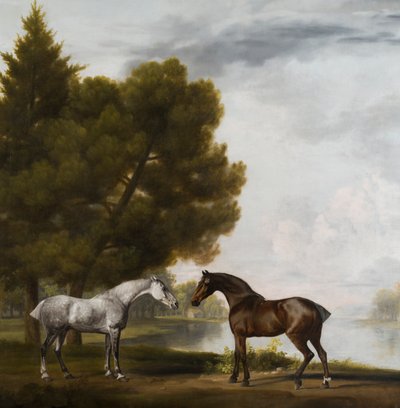 风景中交流的两匹马，约 1765-80 年（布面油画） 作者 乔治·斯塔布斯