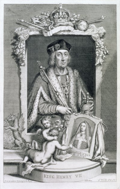 亨利七世（1457-1509）英国国王从1485年开始，在皇家收藏品的肖像后，由艺术家雕刻 作者 乔治·维尔图