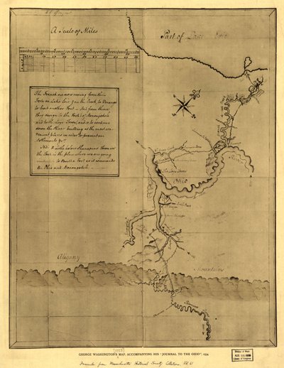 乔治-华盛顿的地图，附于他 1754 年的 "俄亥俄州日志"。LOC 99446116 作者 乔治·华盛顿