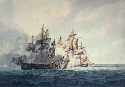 1809年7月6日，西部群岛的陛下的Sloop，Bonne Citoyenne和法国护卫舰La Furieuse之间的行动，由R和D Havell雕刻，由Robert Cribb于1810年出版 作者 George Webster