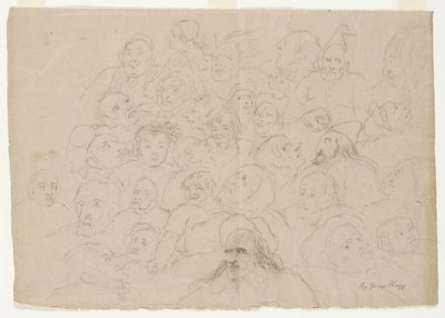 Untitled - Numerous portrait sketches, roughly drawn, of men, women, and children (pencil on paper) 作者 乔治·惠廷·弗拉格
