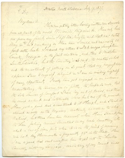 不完整的信件[G.W. Featherstonhaugh]，北卡罗来纳州迪凯特，给Abert上校[John James Abert]，1837年7月19日 作者 乔治·威廉·费瑟斯顿豪