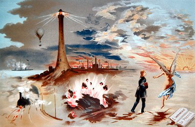 通过历史上的新发明取得进展（彩色平版印刷）。 作者 乔治·德马雷