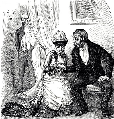 A cartoon commenting on the popularity of palmistry amongst the wealthy. Illustrated George du Maurier (1834-1896) a Franco-British cartoonist and author 作者 乔治·杜莫里耶