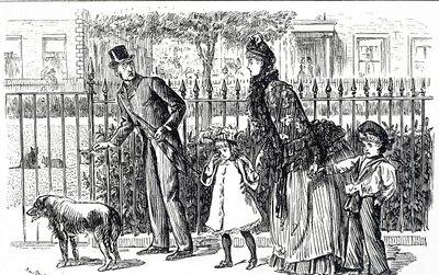 Cartoon depicting a family walking the streets of Victorian London 作者 乔治·杜莫里耶