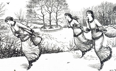Illustration depicting girls setting the trail for the hare and hounds 作者 乔治·杜莫里耶