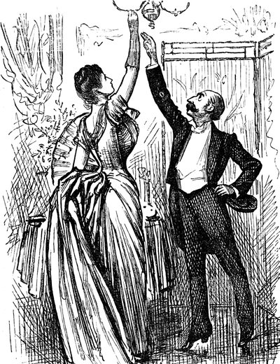Upper-class English couples trying to reach up to a gas lamp 作者 乔治·杜莫里耶
