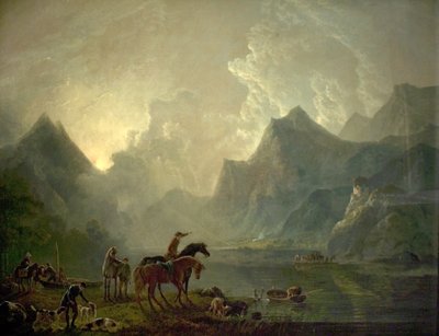 Llanberis湖和Dolbadarn城堡，北威尔士，1777年 作者 乔治·巴雷特