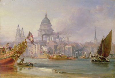 泰晤士河畔圣保罗大教堂，约1830-40年（布面油画） 作者 乔治·钱伯斯