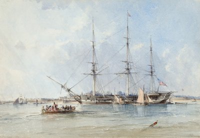 黑墙护卫舰Seringapatam在蒂尔伯里堡（Tilbury Fort）附近停泊 作者 乔治·钱伯斯