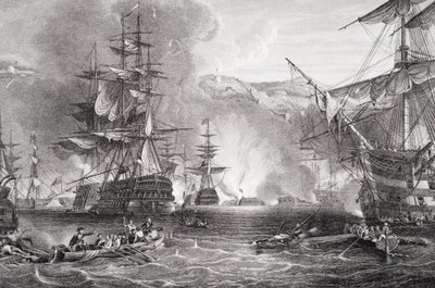1816年8月27日阿尔及尔的轰炸，来自“英国和苏格兰历史插图”第二卷（雕刻） 作者 乔治·钱伯斯