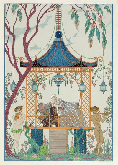 保罗-魏尔伦（1844-96 年）的《Fetes Galantes》插图，1928 年出版（pochoir 印刷品） 作者 乔治（后）理发师