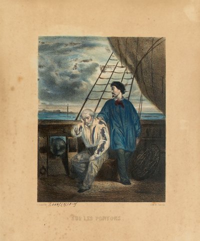 在浮桥上，由H. Jannin雕刻，1848年 作者 费希尔之后的乔治·亚历山大