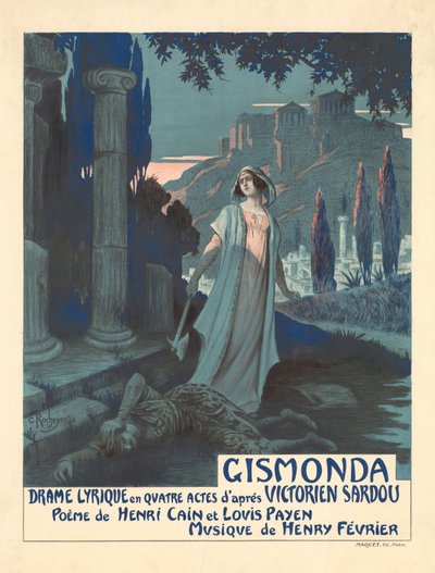 V. Sardou创作的戏剧《Gismonda》的海报，1919年。 作者 乔治·安托万·罗切格罗斯
