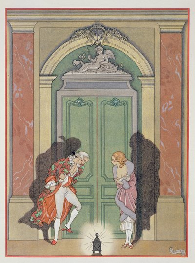 烛光下的情侣，来自 Pierre Chodlerlos de Laclos（1741-1803 年）的《Les Liaisons Dangereuses》插图，1920 年代出版（pochoir 印刷品） 作者 乔治理发师