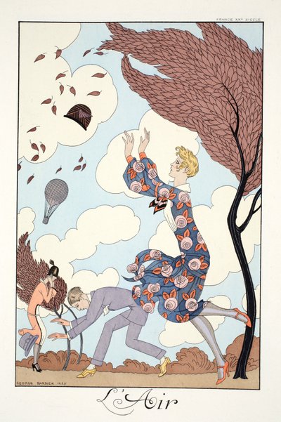 空气，来自“Falbalas et Fanfreluches, Almanac des Modes Presentes, Pastes et Futures” 作者 乔治理发师