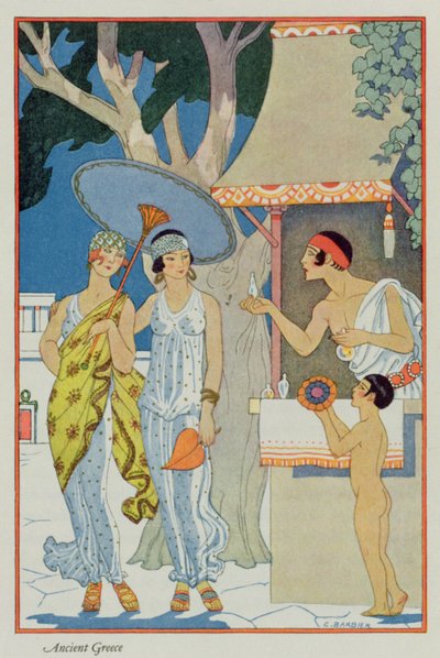 古希腊，选自《香水的艺术》，1912 年出版（pochoir 版画）。1912 年（pochoir 印刷品） 作者 乔治理发师