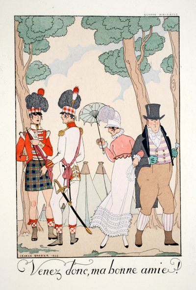 来吧，我的好朋友，选自《Falbalas  Fanfreluches, Almanach des Modes Présentes, Passées et Futures》（《Falbalas 和褶边，现在、过去和未来时尚年鉴》）。 作者 乔治理发师