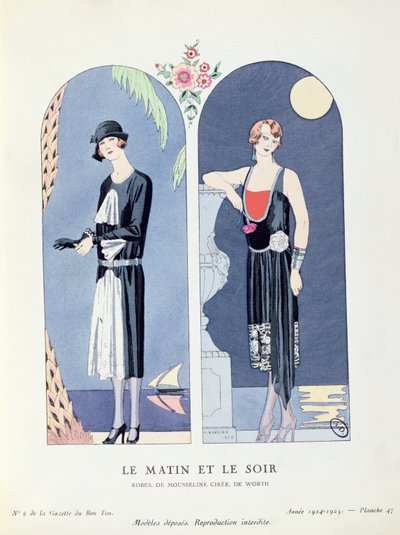 昼与夜》，《La Gazette du Bon Ton》第 47 版，描绘日装和晚装 作者 乔治理发师