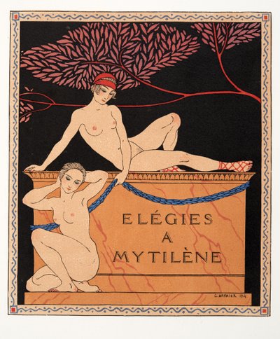 Elegies a Mytilene》，插图选自《Les Chansons de Bilitis》，皮埃尔-路易著，1922 年出版（pochoir 版画）。1922 年（pochoir 印刷品） 作者 乔治理发师