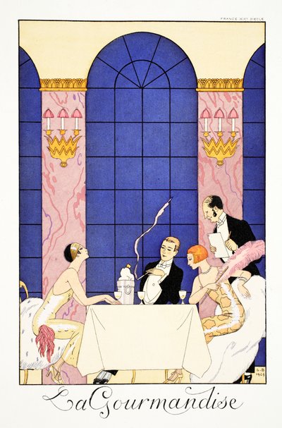 暴食，来自“Falbalas et Fanfreluches, Almanac des Modes Presentes, Pastes et Futures” 作者 乔治理发师