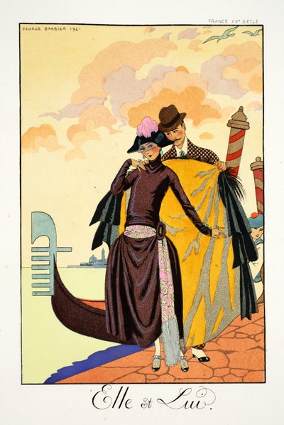 她和他，选自《Falbalas  Fanfreluches, Almanach des Modes Présentes, Passées et Futures》（《Falbalas 和褶边，当前、过去和未来时尚年鉴》）。 作者 乔治理发师