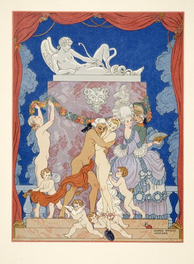 插图来自 Pierre Choderlos de Laclos（1741-1803）出版的《Les Liaisons Dangereuses》。 1934 年（模板印刷） 作者 乔治理发师