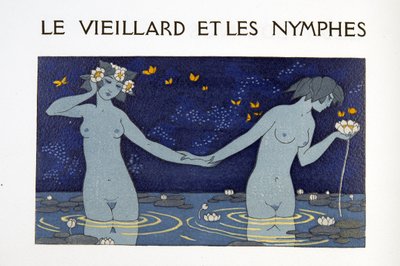 《老人与仙女》，来自 Pierre Louys 的 Les Chansons de Bilitis 的插图，酒吧。 1922 年（模板印刷） 作者 乔治理发师