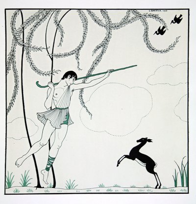 纳西斯，来自“瓦斯拉夫·尼金斯基的舞蹈设计”系列（1889-1950）。 乔治·巴比尔 (1882-1932)，Pochoir 版画 作者 乔治理发师