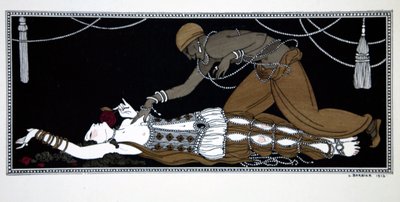 Scheherazade，选自 "瓦斯拉夫-尼金斯基舞蹈设计 "系列（1889-1950 年）。乔治-巴尔比耶（1882-1932 年），Pochoir 版画 作者 乔治理发师