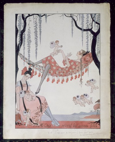 年轻女性的梦想是什么？ 1918 年（纸本钢笔、墨水和水彩） 作者 乔治理发师