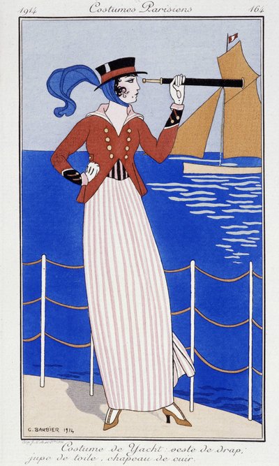穿着游艇套装从远处看的女人 - 1914 年时尚 作者 乔治理发师