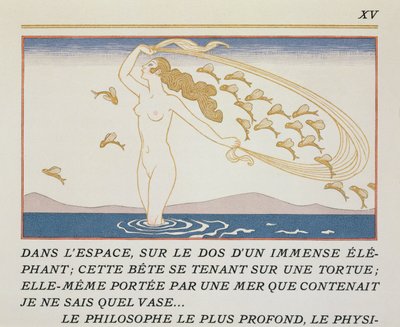 涉水的女人，插图来自 Paul Valery（1871-1945 年）于 1923 年出版的《Les Mythes》（pochoir 印刷品） 作者 乔治理发师