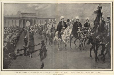 海德公园角落的葬礼游行，皇家送葬者进入公园 作者 Georges Bertin Scott