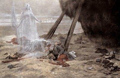 两名白人妇女出现在一名垂死的士兵面前 作者 乔治·贝尔汀·斯科特