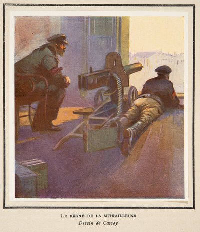 机关枪的威力》，选自《苏联历史》，1922 年出版（彩色印刷版）。1922 年（彩色石印） 作者 乔治·凯瑞