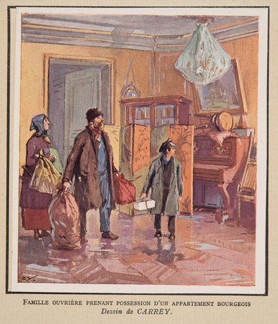 工人家庭接管资产阶级公寓，选自《苏维埃历史》，1922 年出版（彩色石印）。1922 年（彩色石印） 作者 乔治·凯瑞