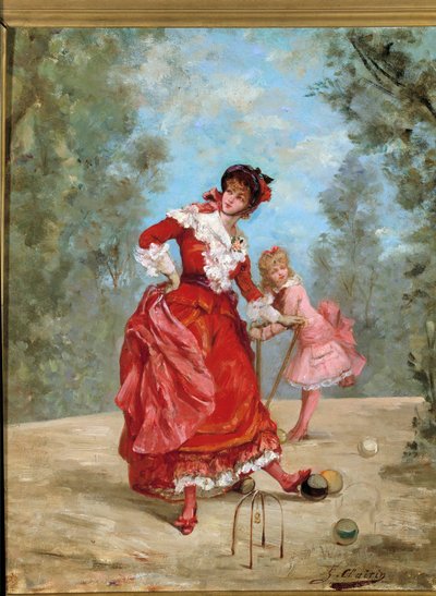 Croquet game. Painting by Georges Jules Victor Clairin (1843 - 1919) 作者 乔治克莱林