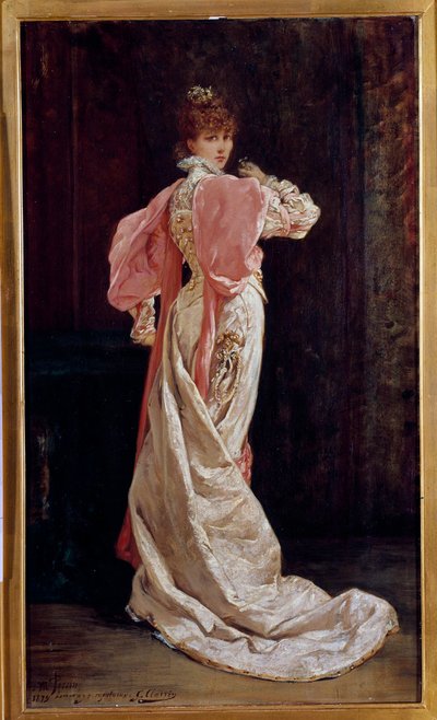 法国喜剧演员亨利特-罗辛-伯纳德（Sarah Bernhardt）（1844-1923）的侧面肖像 乔治-儒勒-维克多-克莱林（1843 - 1919）的绘画。19世纪。巴黎，法国喜剧 作者 乔治克莱林