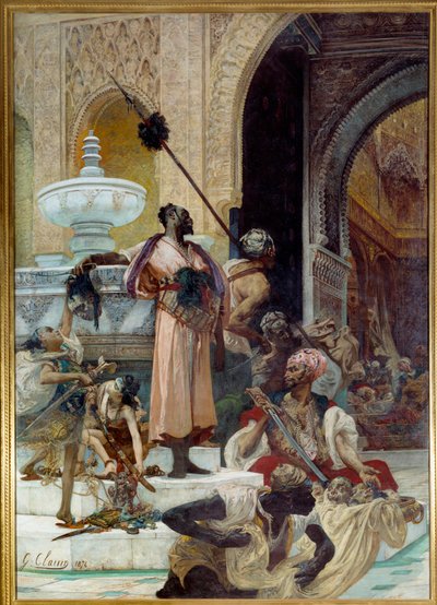 对异常的屠杀。 Abencerages（15 世纪格拉纳达王国的摩尔人部落）被 Boabdil dit Zoghbi（1452-1528 年）灭绝。 Georges Jules Victor Clairin 的绘画 (1843 - 1919) 作者 乔治克莱林