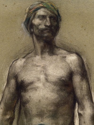戴头巾的裸体男子研究（细节）（约 1888 年）。乔治-德瓦列（1861-1950 年）。纸板纸上的粉彩棒层压板。巴黎市立美术馆，PeuPalais。 作者 乔治·德斯瓦利埃