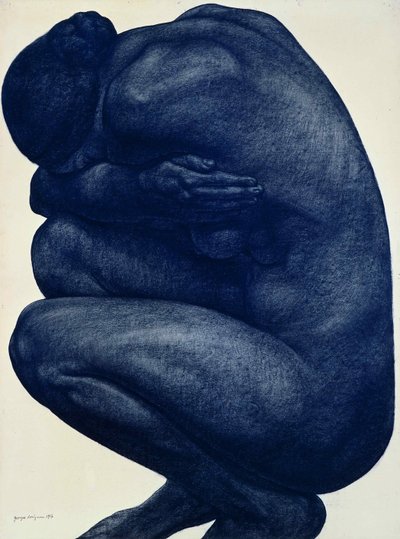 蹲下的女性裸体，1916年。 作者 乔治·多里尼亚克