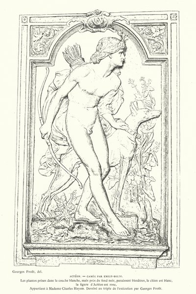 希腊神话中的英雄阿克泰恩，法国雕塑家埃米尔-索尔迪的浮雕作品 作者 乔治·欧内斯特·普利特