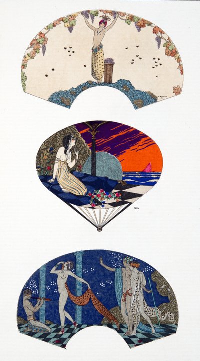 帕昆的扇子，在 G. Barbier 和保罗-伊里贝之后。Barbier 和 Paul Iribe 的作品。插图 42，选自巴黎服饰，发表于《Journal des Dames et des Modes》杂志。 作者 Georges 和 Iribe Paul Barbier