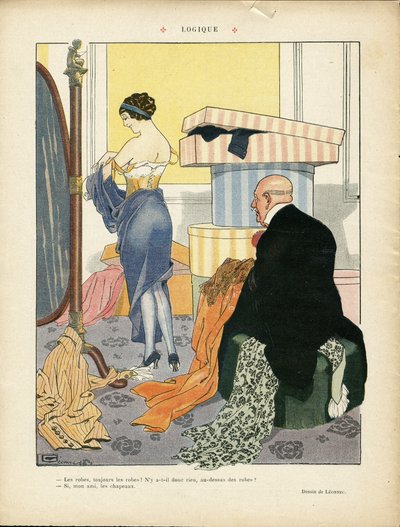 Georges Leonnec（1881-1940 年）在《生活报》上的插图，06/07/12 - 逻辑 - 时尚, 帽子, 内部结构, 富人生活 - 女性 作者 乔治·莱昂内克