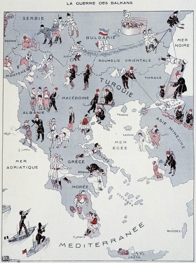 巴尔干战争：战区地图 - 载于 1912 年 10 月 26 日的 "La Vie Parisienne"（印刷品） 作者 乔治·莱昂内克