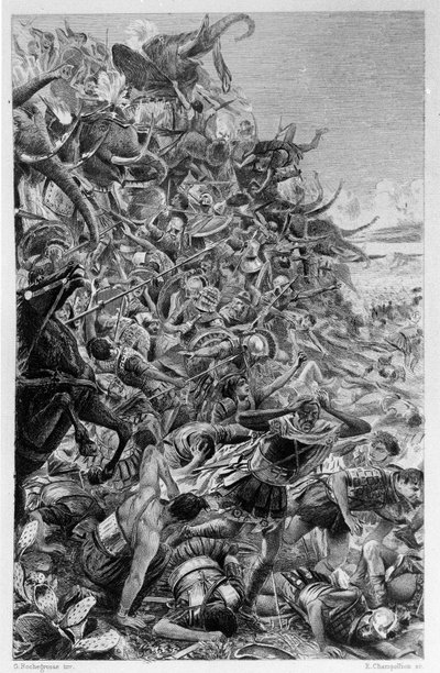 Illustration by Georges Antoine Rochegrosse (1859-1938) for the novel “Salammbo” by Gustave Flaubert, taking as a frame the war of mercenaries at the time of the first Punic War (246-241 BC) between the Romans and Carthaginians. 作者 乔治·玛丽·罗什格罗塞（Georges Marie Rochegrosse）